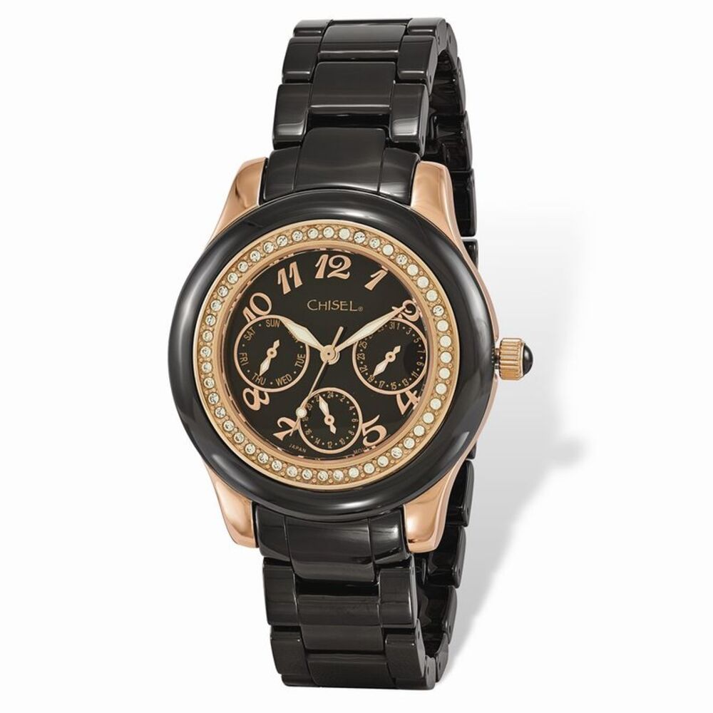 Chisel Ladies Rose IP-plated Black Dial Ceramic Watch